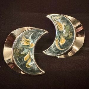 MCM marbled enamel crescent moon earrings